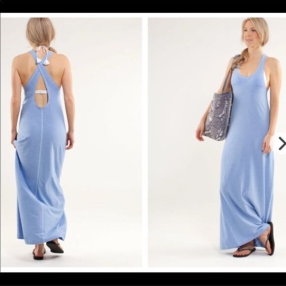 Lululemon Heatwave Maxi Dress Wee Stripe White Porcelain Blue Size 6 - Picture 2 of 7